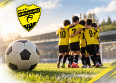 yeşil sahada futbol toplanan çocuklar ve top
